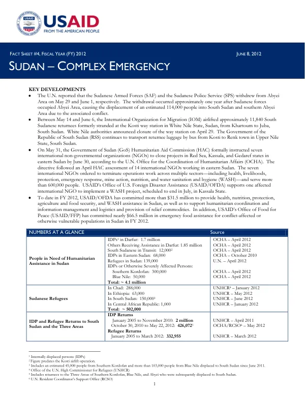 USAID-DCHA Sudan Complex Emergency Fact Sheet #4