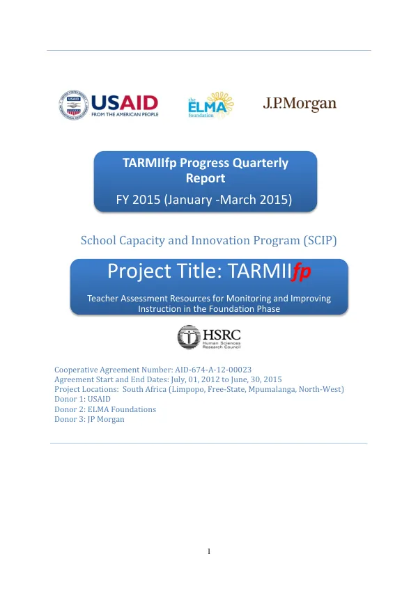 Teacher Assessment Resources for Monitoring and Improving Instruction in the Foundation Phase (TARMII_fp)