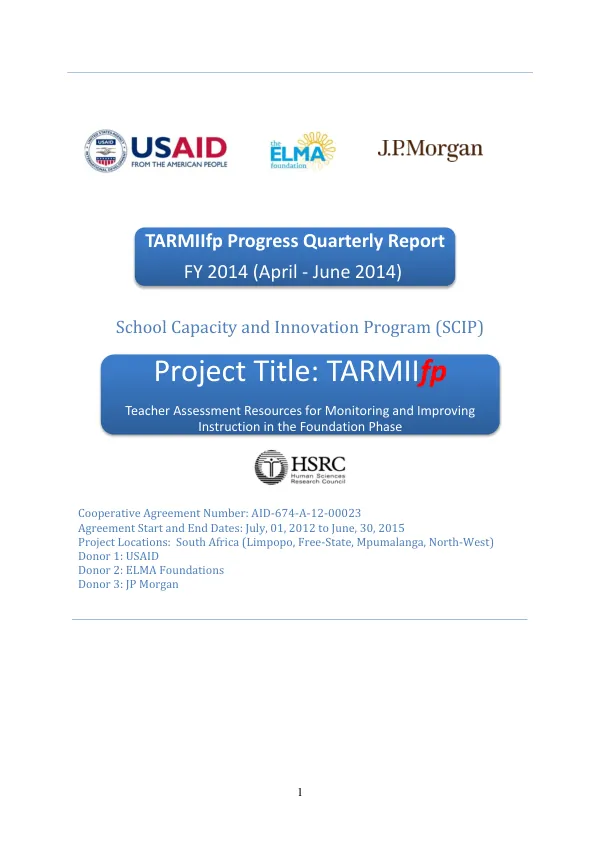 Teacher Assessment Resources for Monitoring and Improving Instruction in the Foundation Phase TARMII_fp