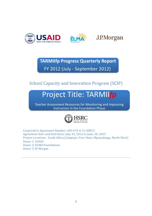 TARMIIfp Progress Quarterly Report FY 2012 (July - September 2012)