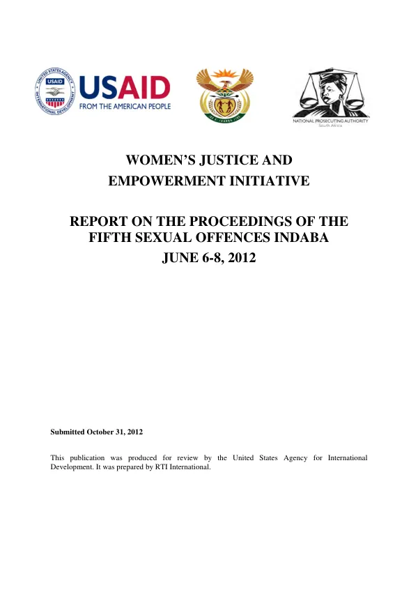 Women’s Justice and Empowerment Initiative Report on the Proceedings of the Fifth Sexual Offences Indaba