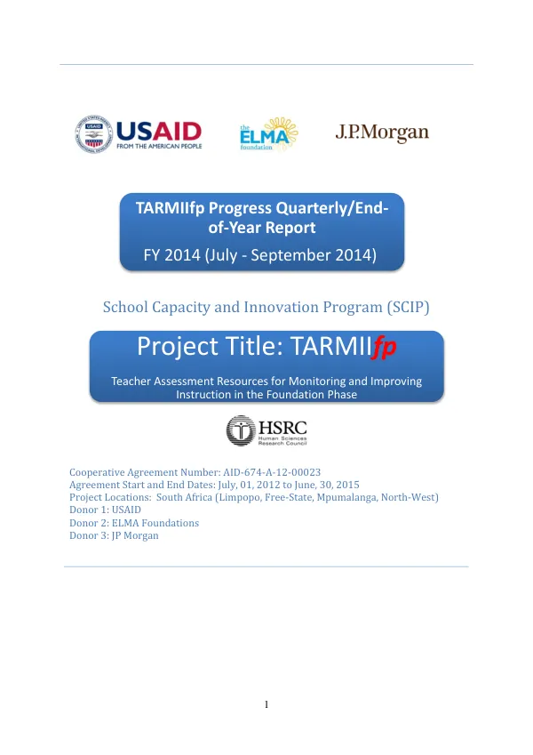 Teacher Assessment Resources for Monitoring and Improving Instruction in the Foundation Phase TARMII_fp