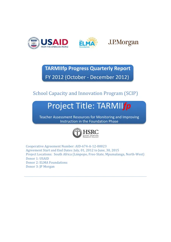 Teacher Assessment Resources for Monitoring and Improving Instruction in the Foundation Phase TARMII_fp