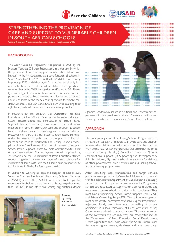 Strengthening the Provision of Care and Support to Vulnerable Children in South African Schools