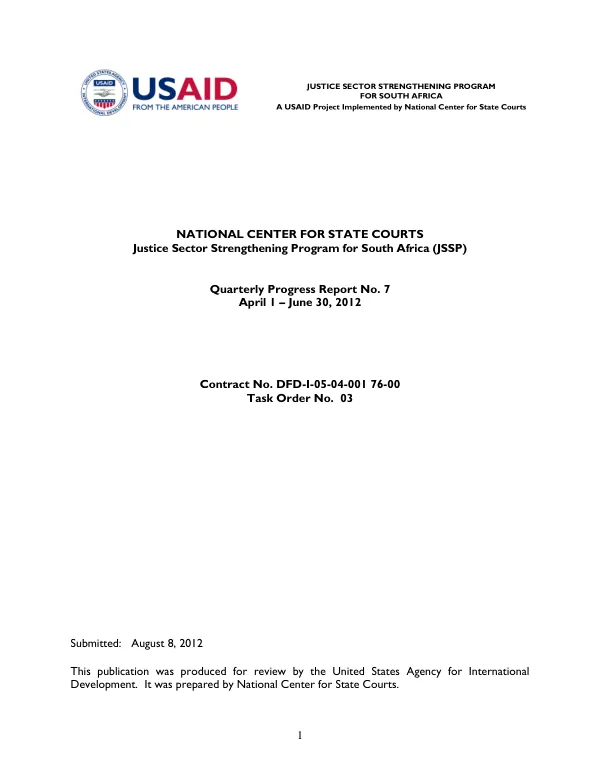 Justice Sector Strengthening Program for South Africa (JSSP) Quarterly Progress Report No. 7