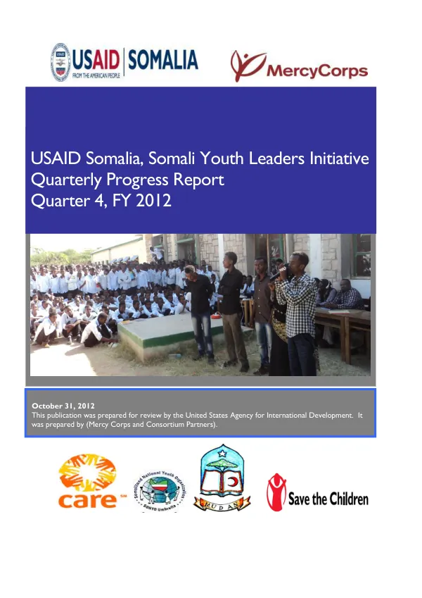 USAID Somalia, Somali Youth Leaders Initiative Quarterly Progress Report Quarter 4, FY 2012