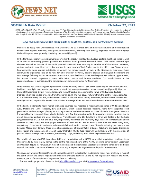 Somalia Rain Watch October 22, 2012