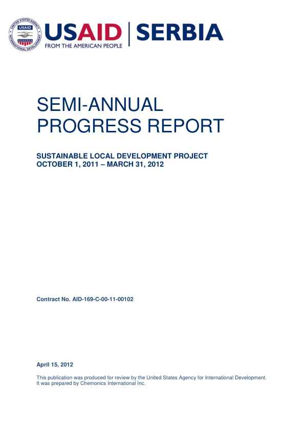 Sustainable Local Development Project: Semi-Annual Progress Report for FY2012
