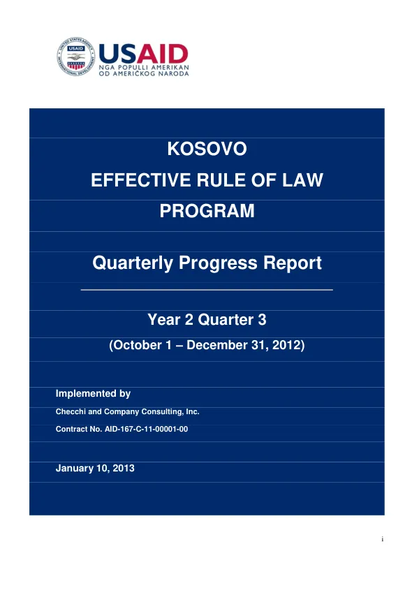 Quarterly Progress Report: Effective Rule of Law Program in Kosovo, Year 2 Quarter 3