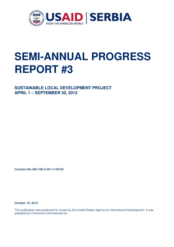 Sustainable Local Development Project Semi-Annual Progress Report #3