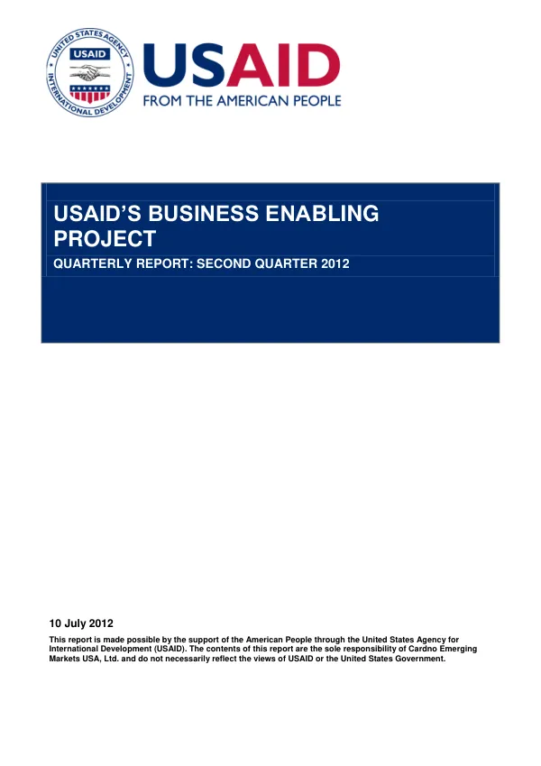 USAID’s Business Enabling Project Quarterly Report: Second Quarter 2012