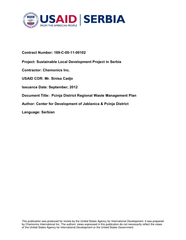 Regional Waste Management Plan for Pcinja District 2013-2023
