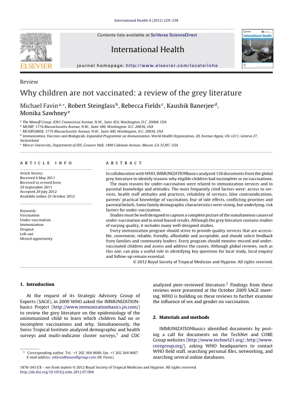 Why children are not vaccinated: a review of the grey literature
