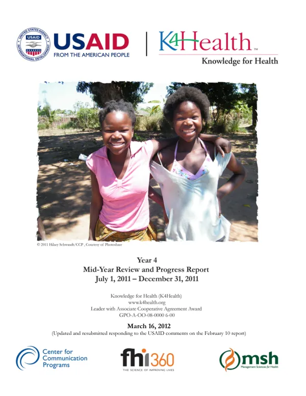 K4Health Year 4 Mid Year Review Progress Report