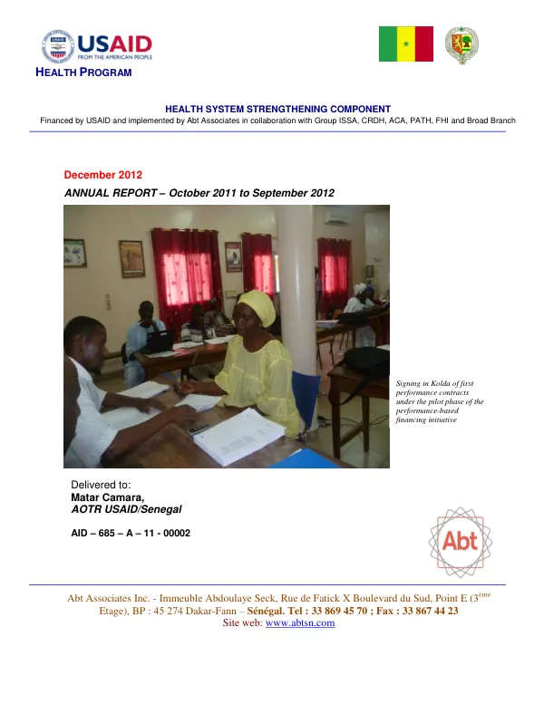 Annual Report – Health System Strengthening Component (H2S) Year 1