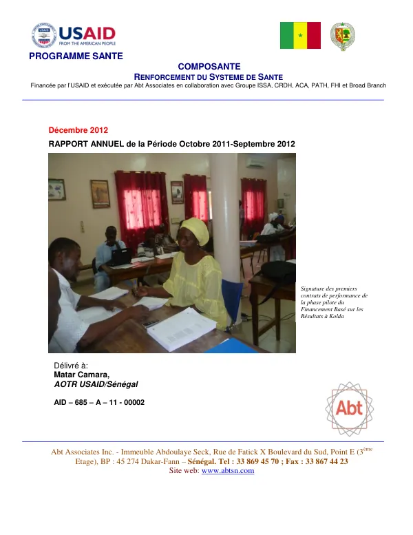 Rapport Annuel de la Période Octobre 2011-Septembre 2012 de la Composante R2S