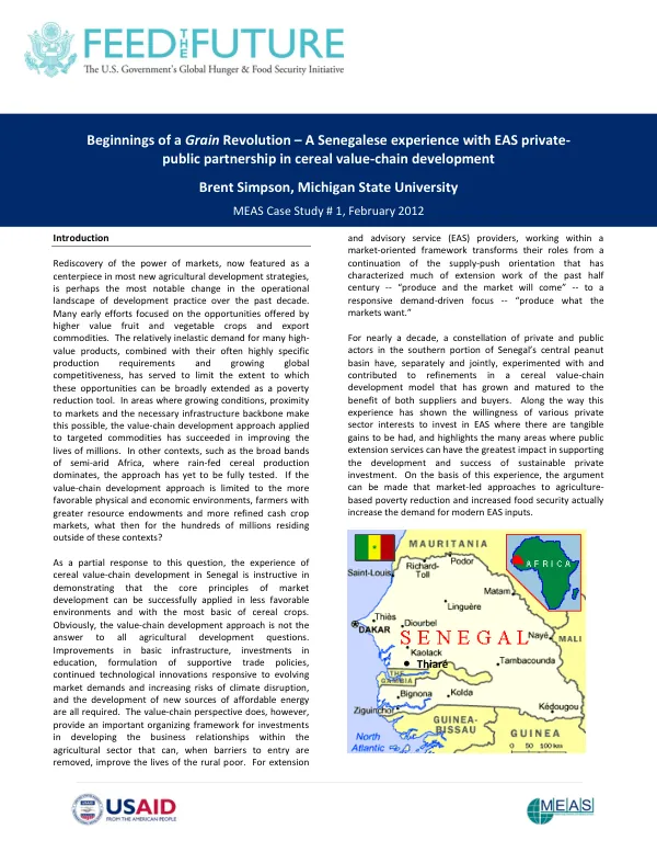 Beginnings of a Grain Revolution – A Senegalese success story of an EAS private-public partnership in cereal value chain development