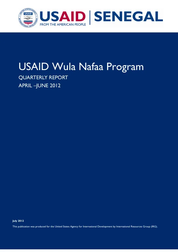 Quarterly Report for USAID-Wula Nafaa April-June 2012