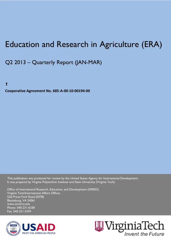 FY 2012 ANNUAL REPORT Education and Research in Agriculture (ERA)