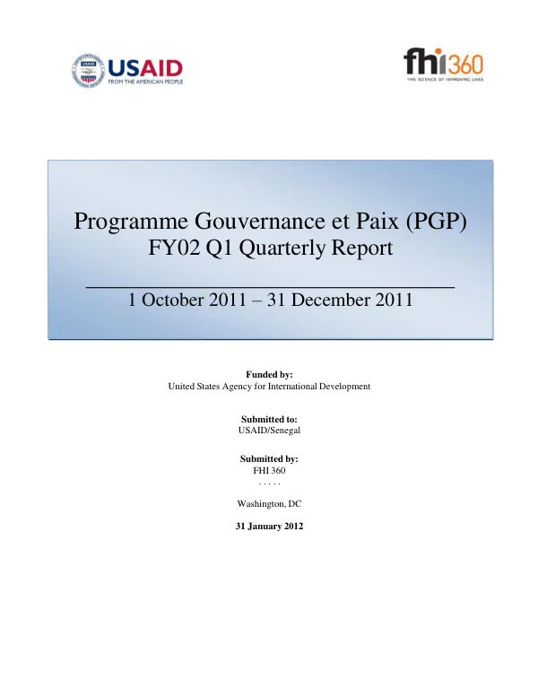 FY02 Q1 Quarterly Report: Programme Gouvernance et Paix (PGP) - Senegal