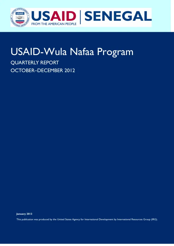 USAID-WULA NAFAA QUARTERLY REPORT, OCTOBER - DECEMBER 2012