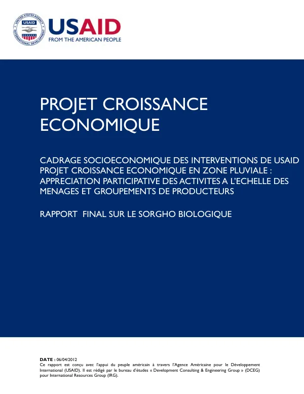 Rapport Final SUR LE SORGHO BIOLOGIQUE