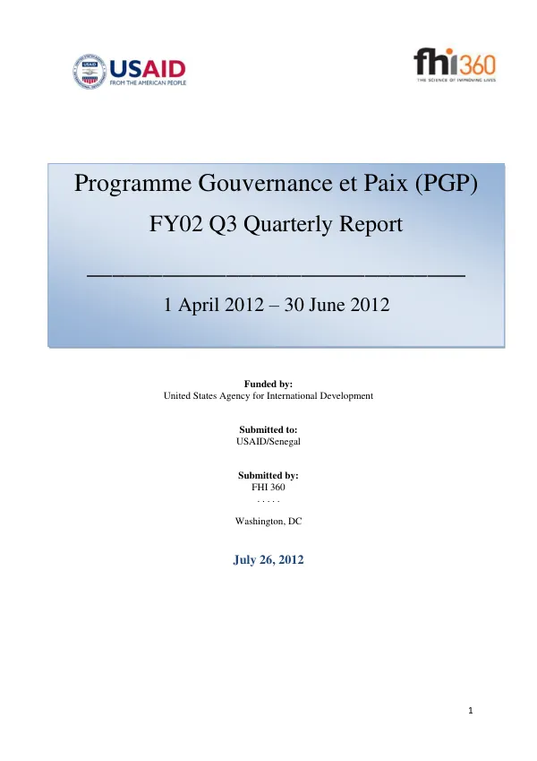 FY02 Q3 Quarterly Report: Programme Gouvernance et Paix (PGP)