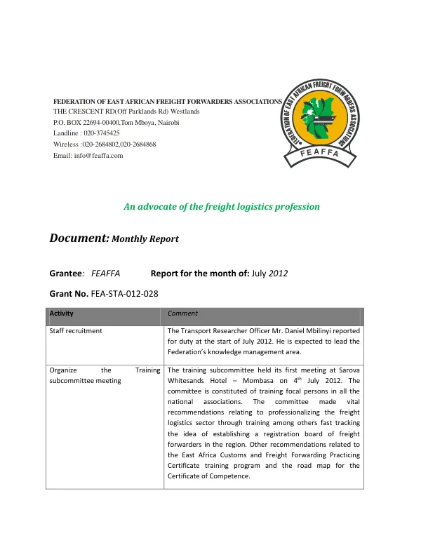 Monthly Report: July 2012
