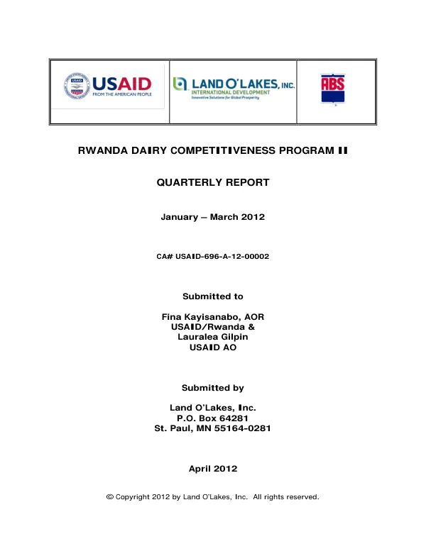 Rwanda Dairy Competitiveness Program II Quarterly Report