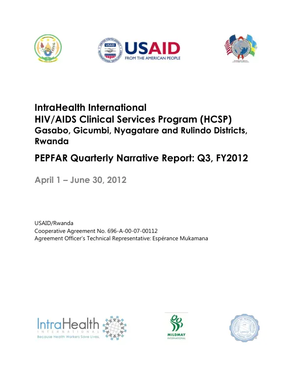 PEPFAR Quarterly Narrative Report: Q3, FY2012