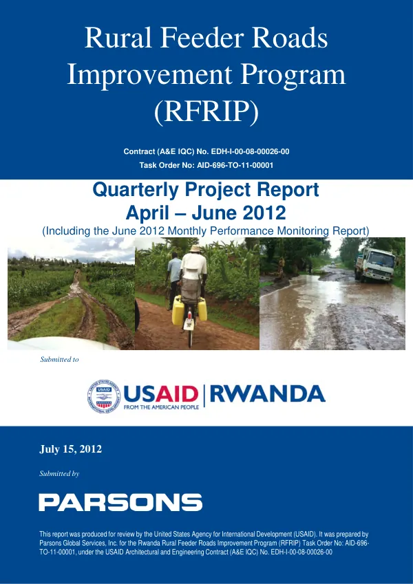 Rural Feeder Roads Improvement Program (RFRIP) Quarterly Project Report April – June 2012