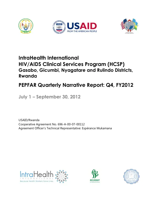 PEPFAR Quarterly Narrative Report: Q4, FY2012