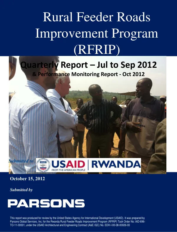 Rural Feeder Roads Improvement Program (RFRIP) Quarterly Performance Monitoring Report Jul to Sep 2012