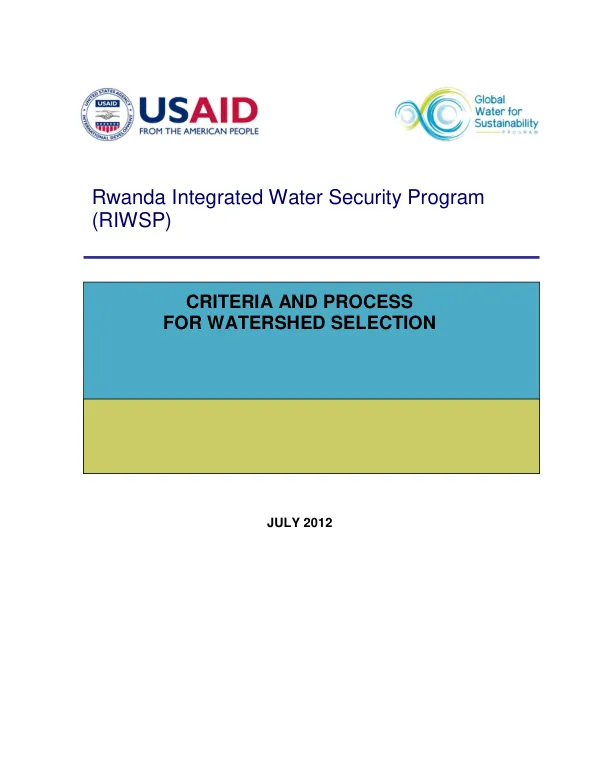 Rwanda Integrated Water Security Program (RIWSP) Watershed Selection Criteria Document
