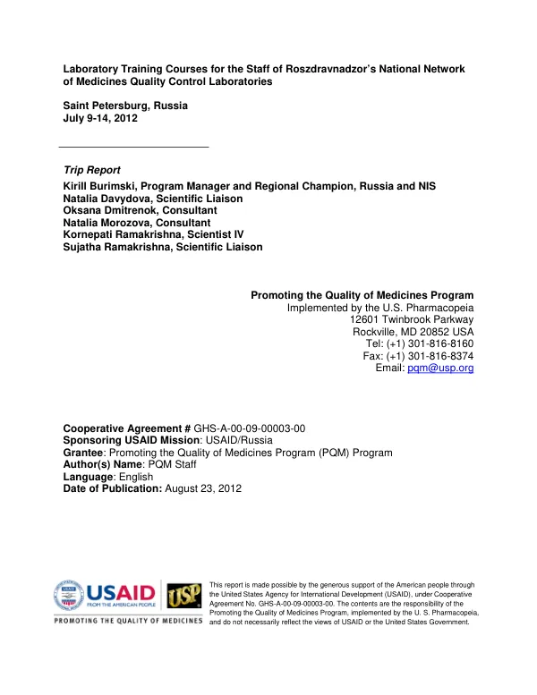 Laboratory Training Courses for the Staff of Roszdravnadzor’s National Network of Medicines Quality Control Laboratories