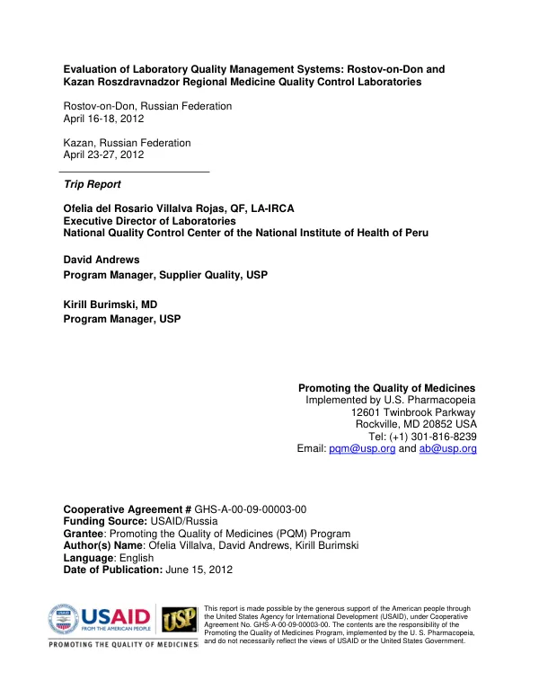 Evaluation of Laboratory Quality Management Systems: Rostov-on-Don and Kazan Roszdravnadzor Regional Medicine Quality Control Laboratories