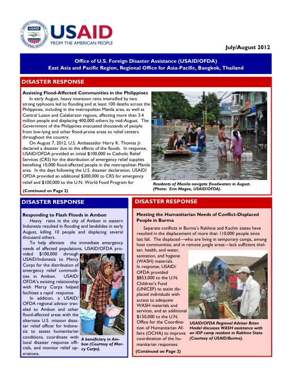 Disaster Response in East Asia and Pacific Region