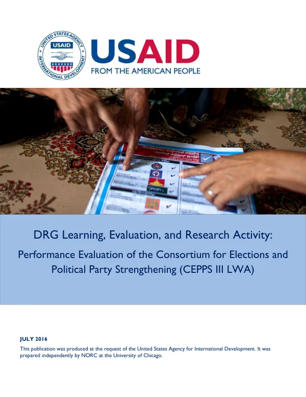 DRG learning, evaluation, and research activity : performance evaluation of the Consortium for Elections and Political Party Strengthening (CEPPS III LWA)