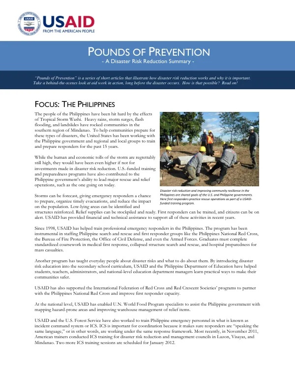 Pounds of Prevention - A Disaster Risk Reduction Summary