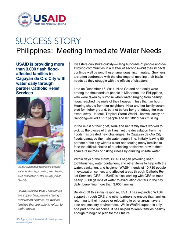 Philippines Success Story: Meeting Immediate Water Needs