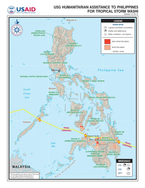 USG HUMANITARIAN ASSISTANCE TO PHILIPPINES FOR TROPICAL STORM WASHI