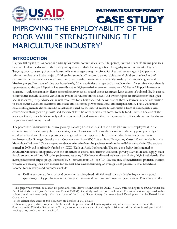 Improving the Employability of the Poor While Strengthening the Mariculture Industry