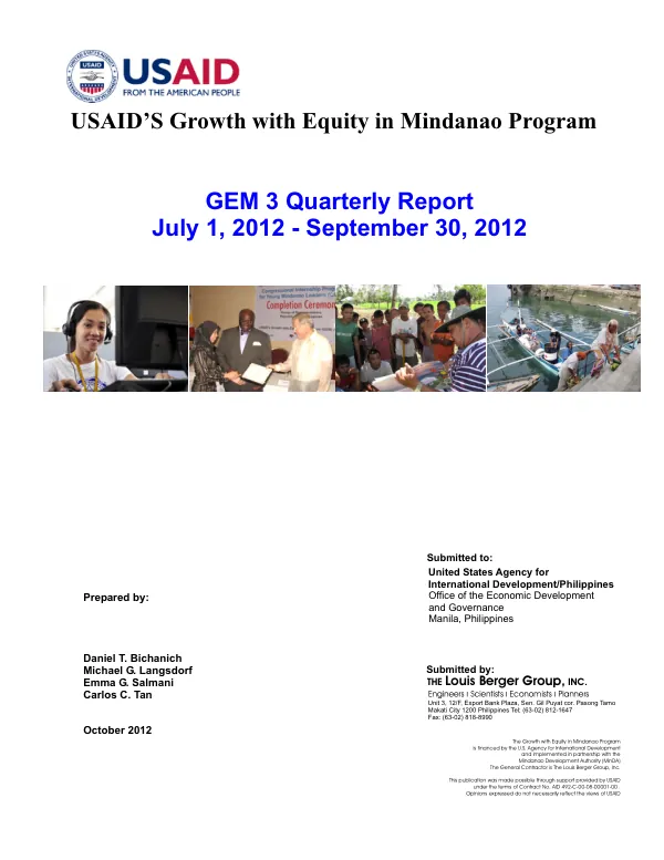 USAID’S Growth with Equity in Mindanao Program GEM 3 Quarterly Report