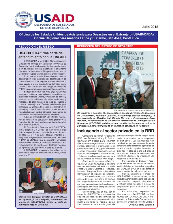 OFDA Disaster Risk Reduction Newsletter, July 2012