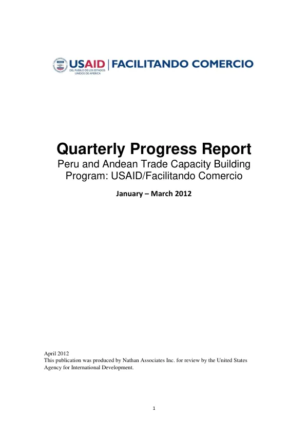 Quarterly Progress Report: Peru and Andean Trade Capacity Building Program