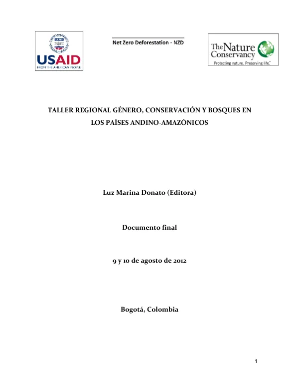 Taller Regional Género, Conservación y Bosques en los Países Andino-Amazónicos
