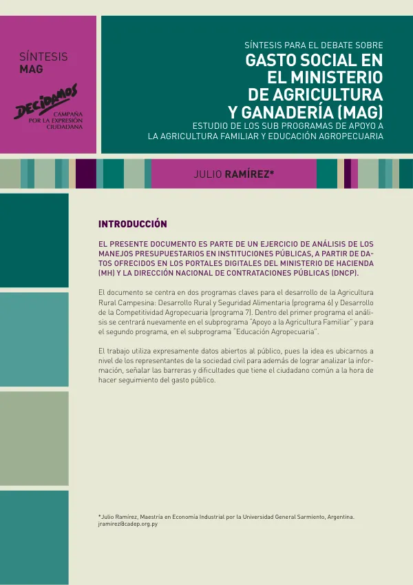 Estudio de los Sub Programas de Apoyo a la Agricultura Familiar y Educación Agropecuaria