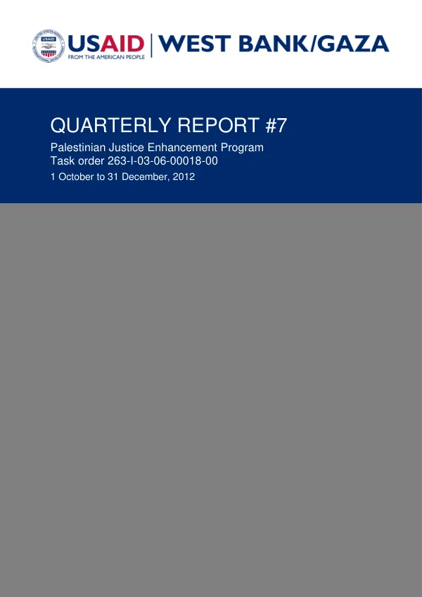 Quarterly Report #7: Palestinian Justice Enhancement Program