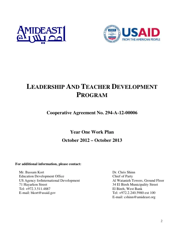 Leadership and Teacher Development Program Year One Work Plan