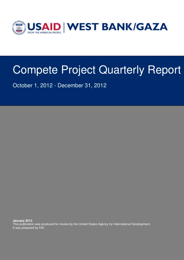 USAID COMPETE PROJECT QUARTERLY REPORT, OCT 1 – DEC 31 2012